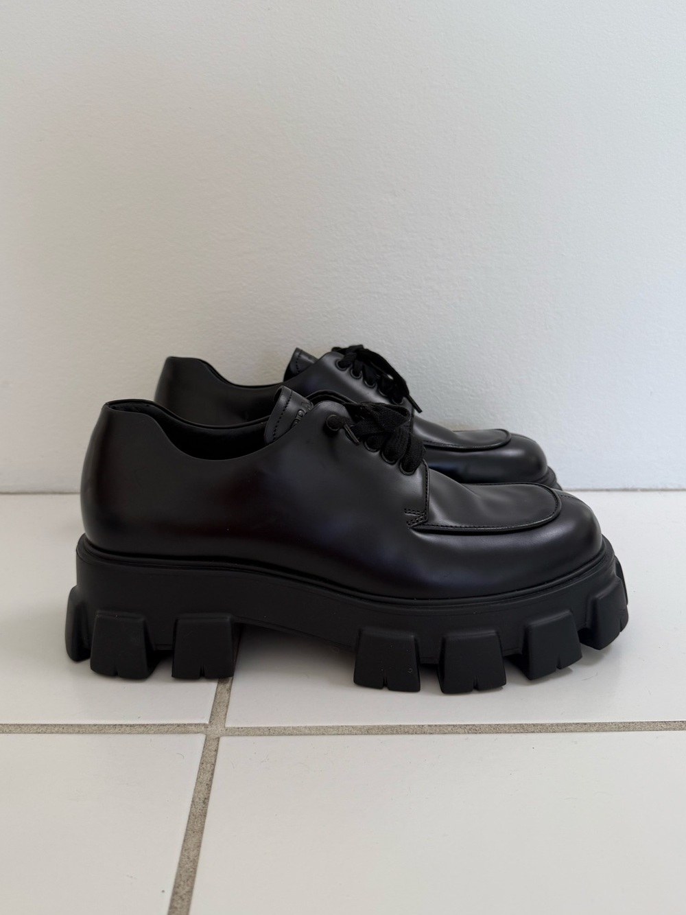 PRADA Monolith Black Chunky Lug Sole Leather Derby Shoes - Sz 10 - 💯 AUTHENTIC - Picture 3 of 12